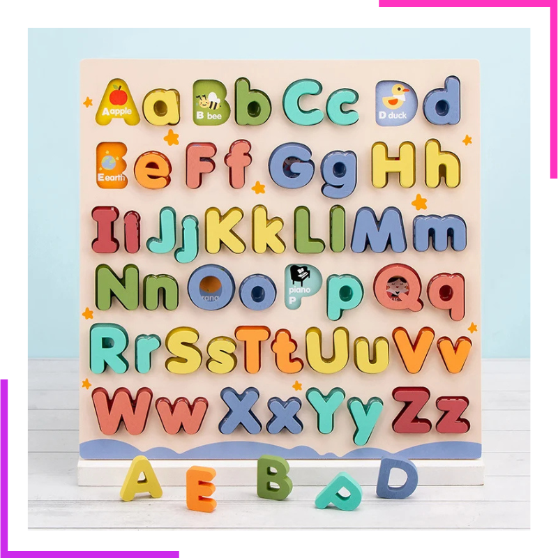 Puzzle Educatif Alphabet En Bois Lettres Majuscules et Minuscules Montessori