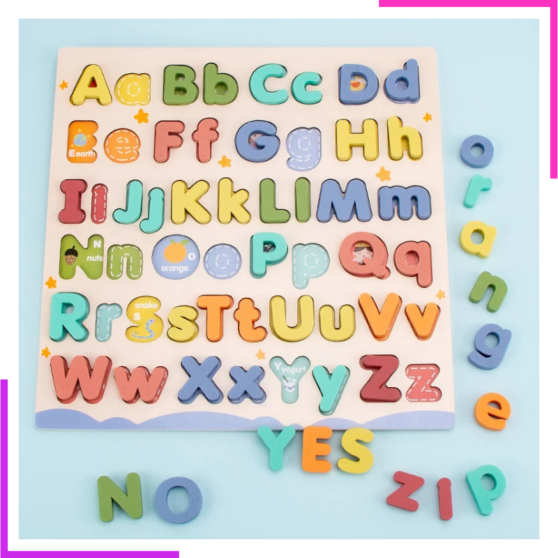 Puzzle Educatif Alphabet En Bois Lettres Majuscules et Minuscules Montessori