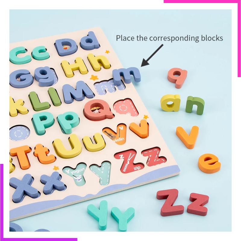Puzzle Educatif Alphabet En Bois Lettres Majuscules et Minuscules Montessori
