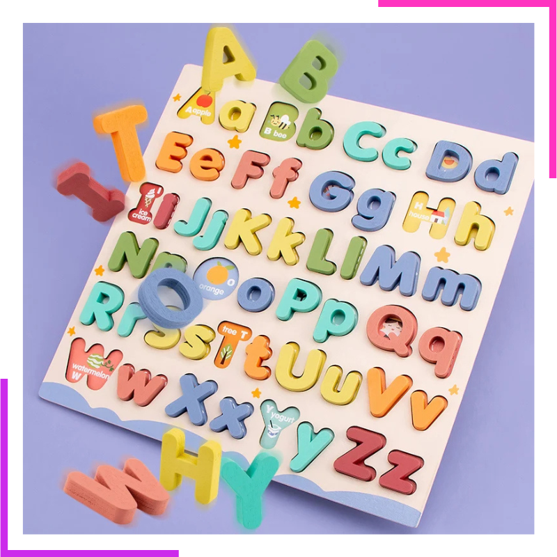 Puzzle Educatif Alphabet En Bois Lettres Majuscules et Minuscules Montessori