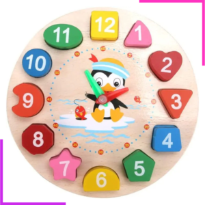 Horloge Apprentissage Heure, Chiffres, Formes et Couleurs en Bois