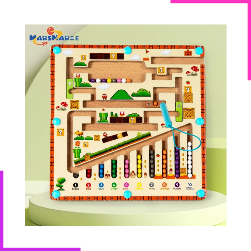 Labyrinthe Magnétique de Couleur et de Chiffres en Bois