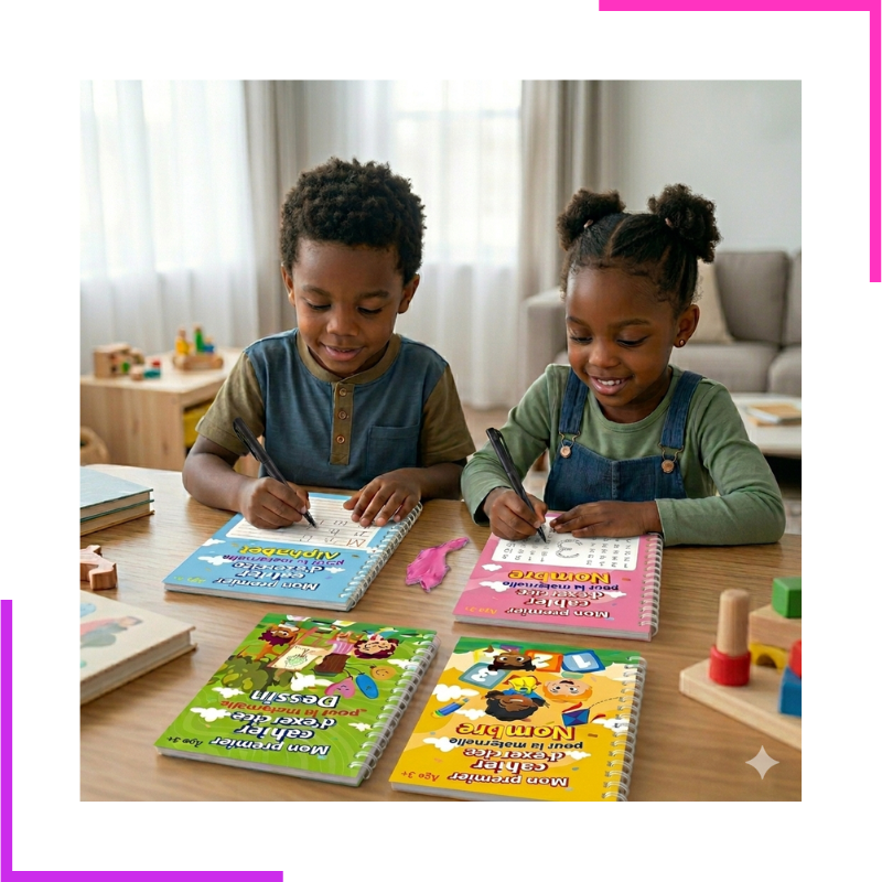 4 Livres Éducatifs : Apprentissage Écriture, Comptage, Dessin, Calculs