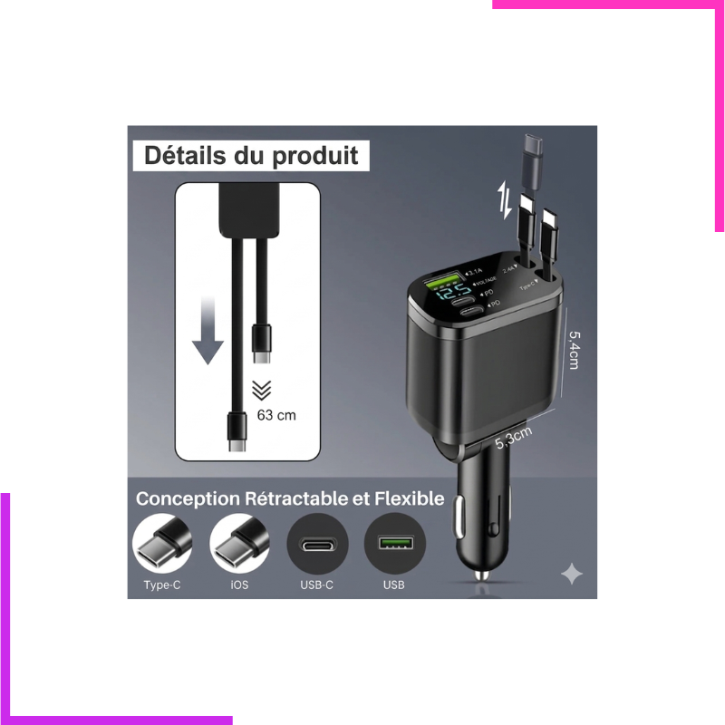 Chargeur de Voiture PD 120W 5-en-1