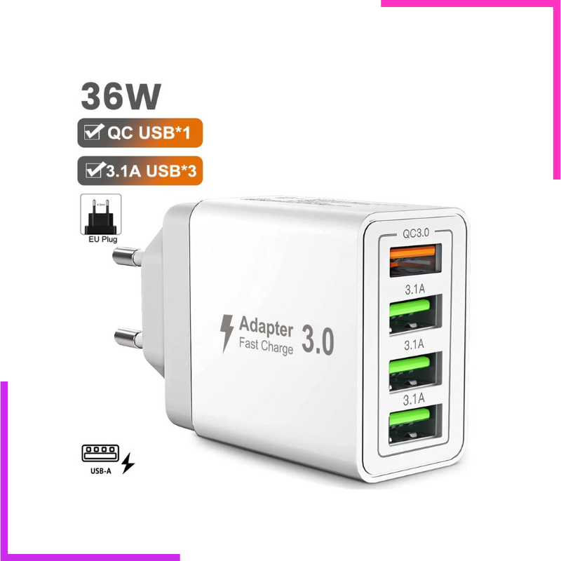 Chargeur mural rapide 4 ports USB