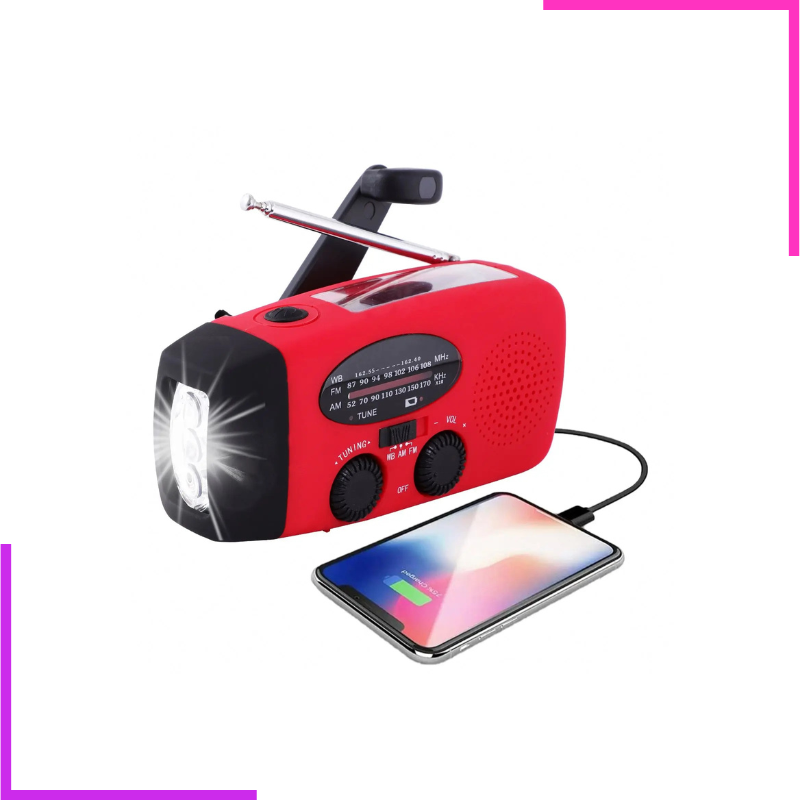 Radio de secours multifonction avec manivelle et lampe LED