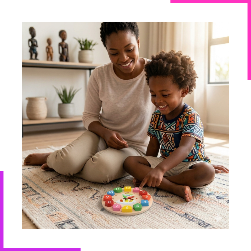 Horloge Apprentissage Heure, Chiffres, Formes et Couleurs en Bois