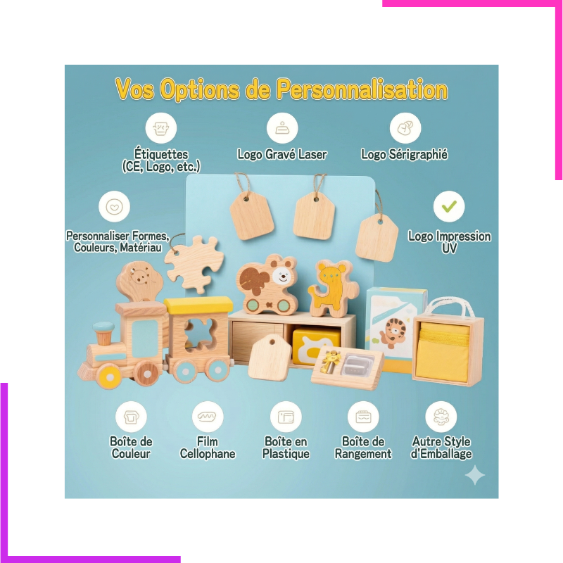 Jeu de Puzzle Educatif, Bois Montessori, Boîte en métal