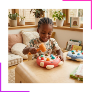 Enfant jouant au jeu de tape-taupes évolutif