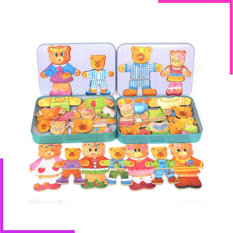 Jeu de Puzzle Educatif, Bois Montessori, Boîte en métal