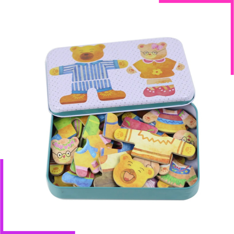 Jeu de Puzzle Educatif, Bois Montessori, Boîte en métal