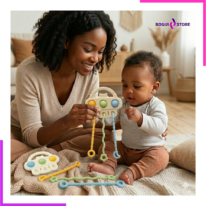 Jouet Sensoriel Bébé – Pieuvre à Tirer & Presser