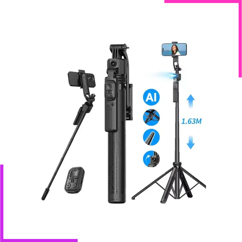 Stabilisateur Gimbal Pliable C17 avec Suivi de Visage IA, Rotation Automatique à 360 Degrés, Perche à Selfie et Trépied pour Smartphone, A