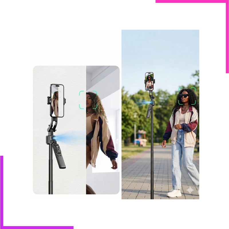 Stabilisateur Gimbal Pliable C17 avec Suivi de Visage IA, Rotation Automatique à 360 Degrés, Perche à Selfie et Trépied pour Smartphone, A