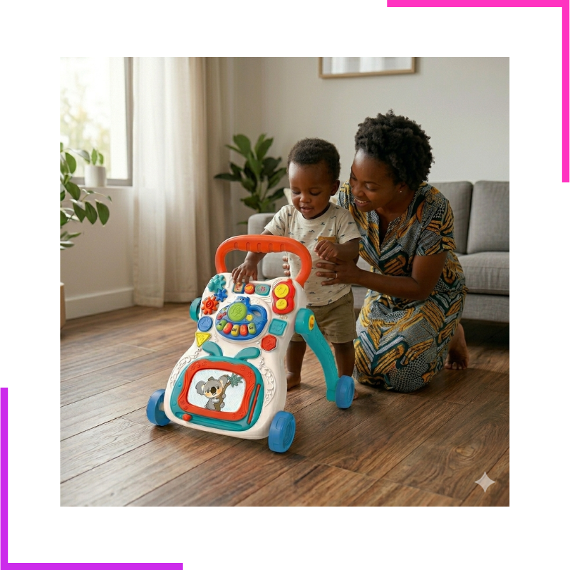 Bébé  apprenant à marcher avec un super trotteur musical multi-activités
