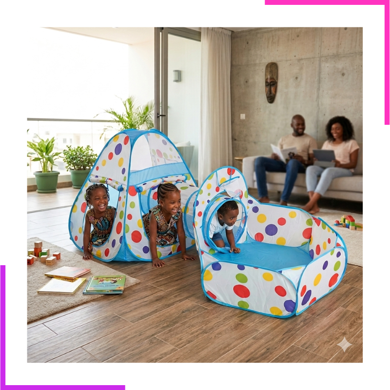 Tente tunnel et piscine à balles enfant, jouet pop-up maison.